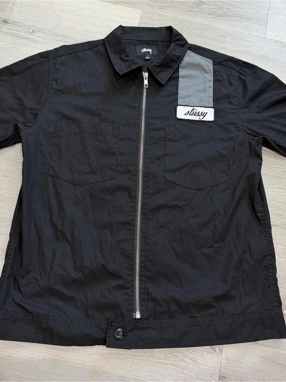 Stussy Black Zip Up with White Logo Tag